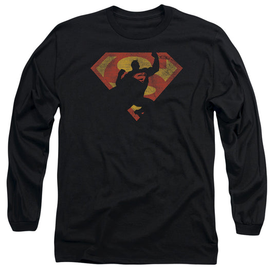 Superman - S Shield Knockout - Long Sleeve Adult 18/1 - Black T-shirt