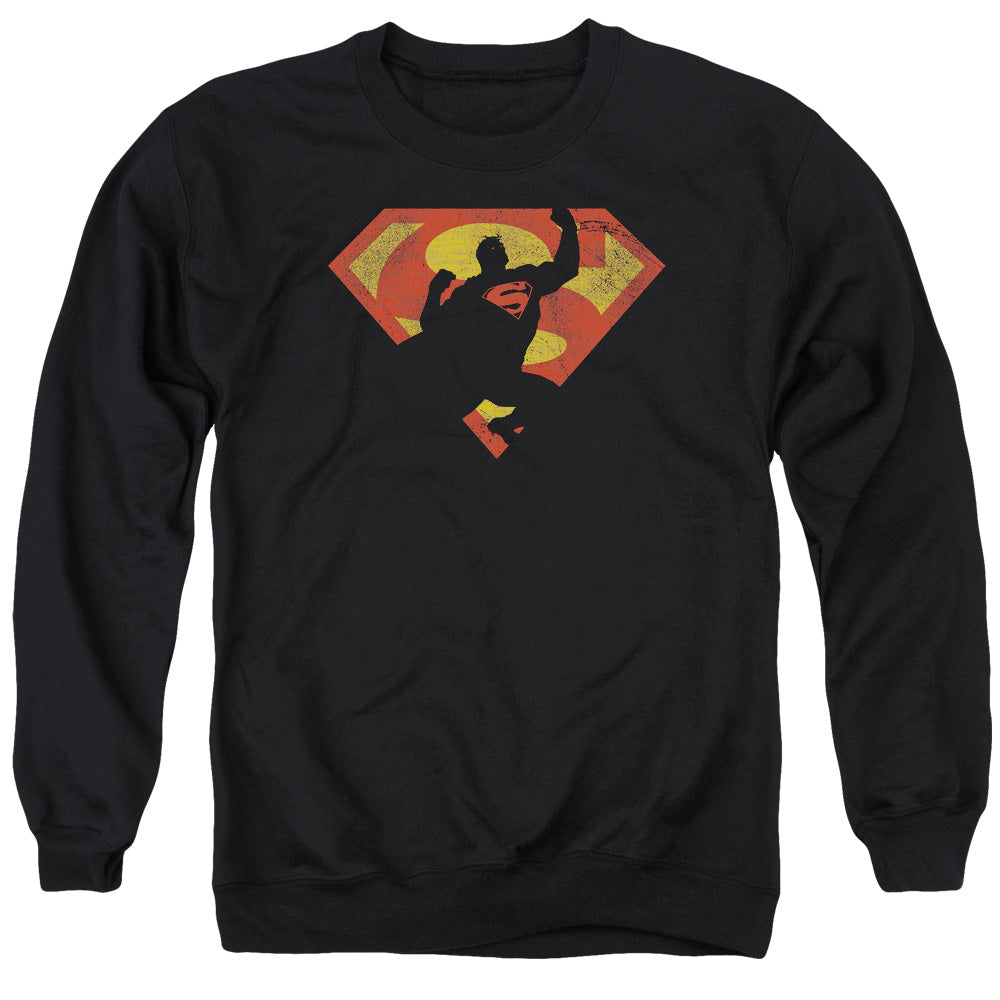 Superman - S Shield Knockout - Adult Crewneck Sweatshirt - Black
