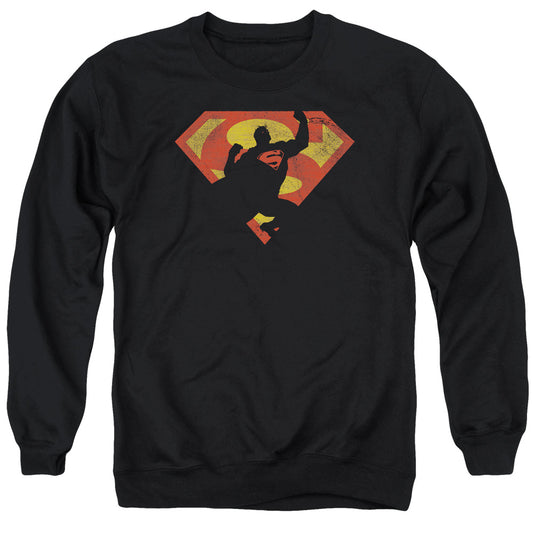 Superman - S Shield Knockout - Adult Crewneck Sweatshirt - Black