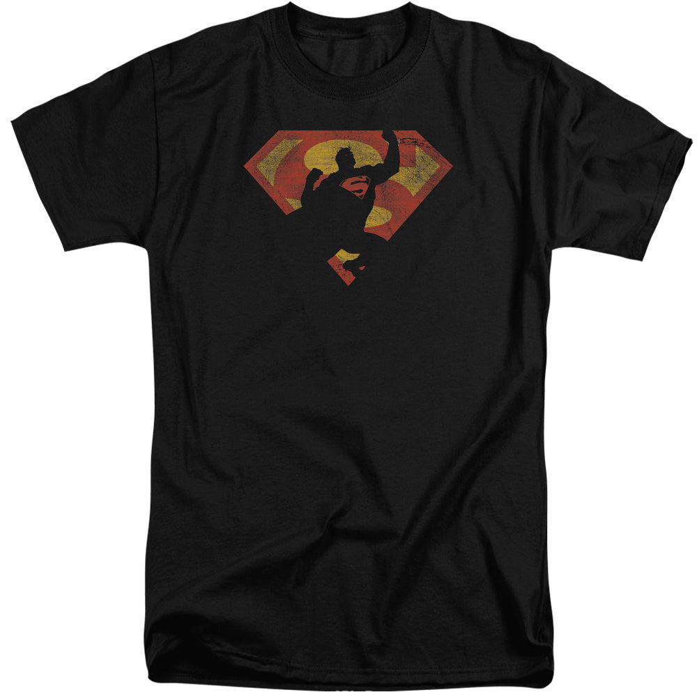 Superman - S Shield Knockout - Short Sleeve Adult Tall - Black T-shirt