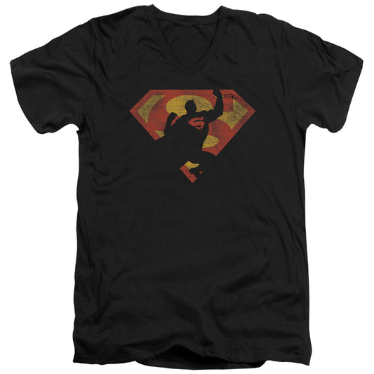 Superman - S Shield Knockout - Short Sleeve Adult V-neck 30/1 - Black T-shirt