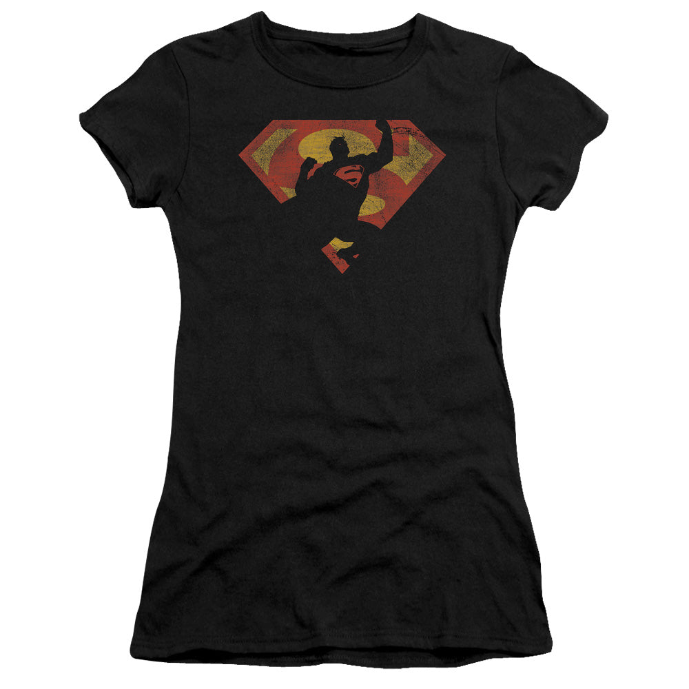 Superman - S Shield Knockout - Short Sleeve Junior Sheer - Black T-shirt