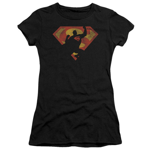 Superman - S Shield Knockout - Short Sleeve Junior Sheer - Black T-shirt