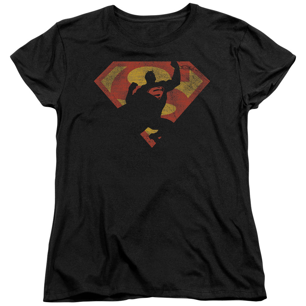 Superman - S Shield Knockout - Short Sleeve Womens Tee - Black T-shirt