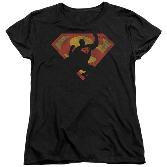 Superman - S Shield Knockout - Short Sleeve Womens Tee - Black T-shirt