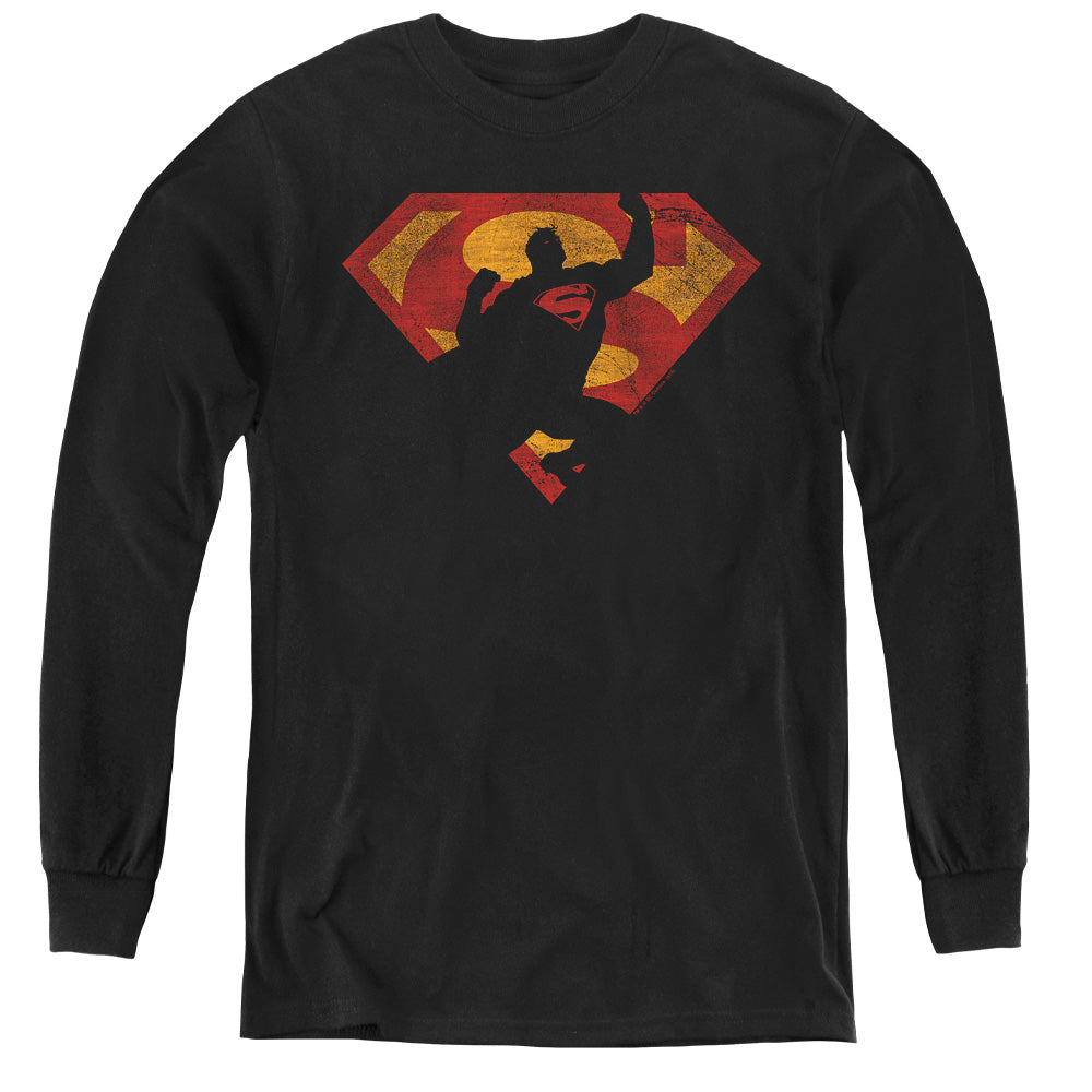 Superman - S Shield Knockout - Youth Long Sleeve Tee - Black