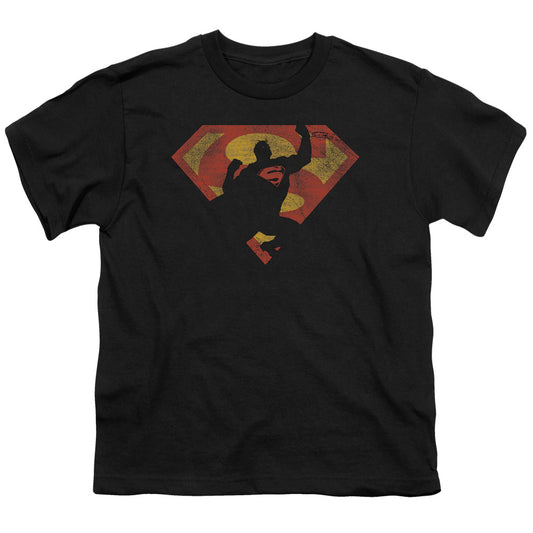 Superman - S Shield Knockout - Short Sleeve Youth 18/1 - Black T-shirt
