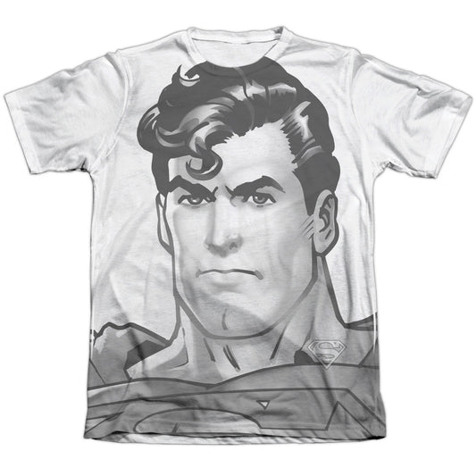 Superman - Bw Supes Head - Adult Poly/cotton Short Sleeve Tee - White T-shirt