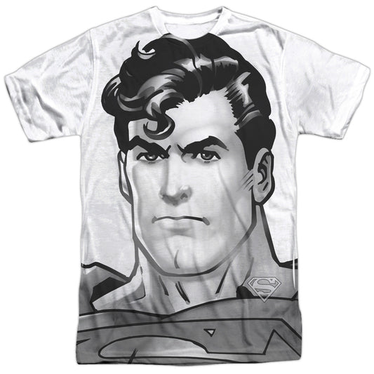 Superman - Bw Supes Head - Short Sleeve Adult Poly Crew - White T-shirt