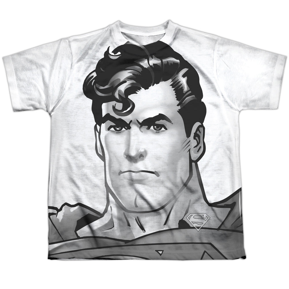 Superman - Bw Supes Head - Short Sleeve Youth Poly Crew - White T-shirt