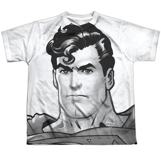 Superman - Bw Supes Head - Short Sleeve Youth Poly Crew - White T-shirt