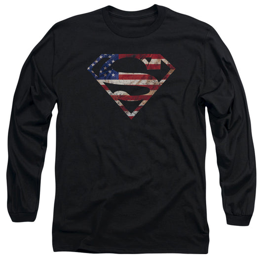 Superman - Super Patriot - Long Sleeve Adult 18/1 - Black T-shirt