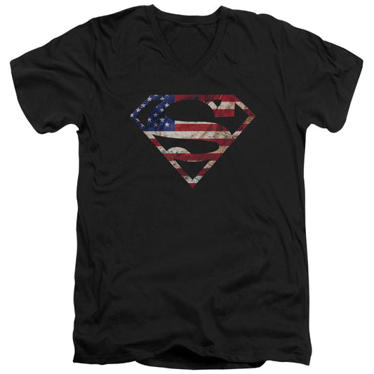 Superman - Super Patriot - Short Sleeve Adult V-neck 30/1 - Black T-shirt