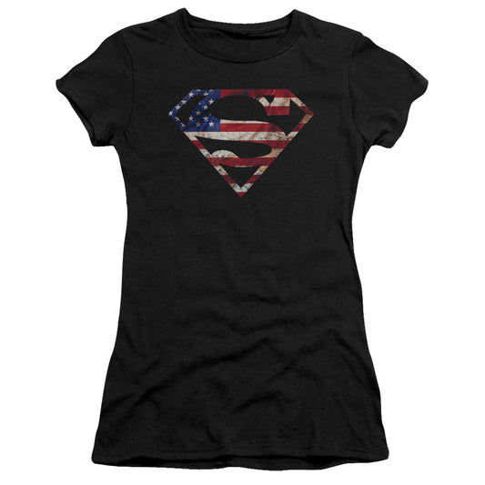 Superman - Super Patriot - Short Sleeve Junior Sheer - Black T-shirt