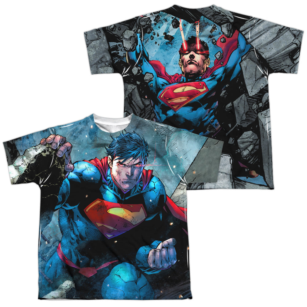 Superman - Rumble (Front/back Print) - Short Sleeve Youth Poly Crew - White T-shirt