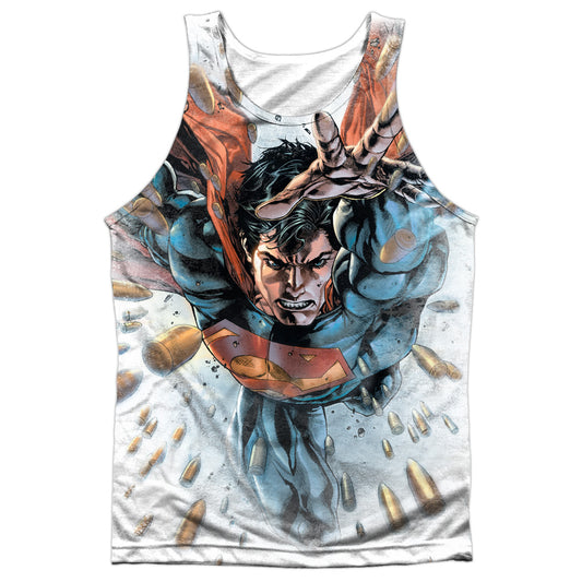 Superman - Bullets In The Sky - Adult 100% Poly Tank Top - White