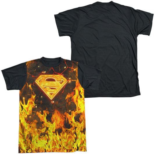 Superman - Fire Logo - Short Sleeve Adult White Front Black Back   - White T-shirt