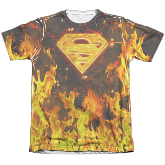 Superman - Fire Logo - Adult Poly/cotton Short Sleeve Tee - White T-shirt