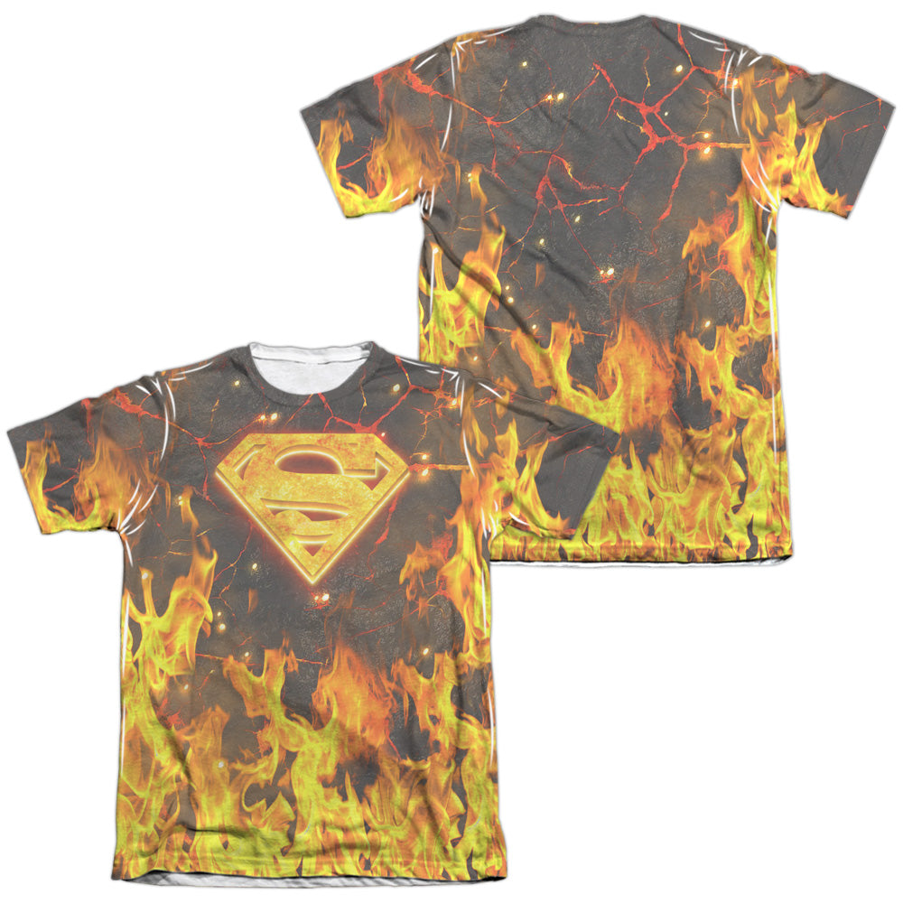 Superman - Fire Logo (Front/back Print) - Adult Poly/cotton Short Sleeve Tee - White T-shirt