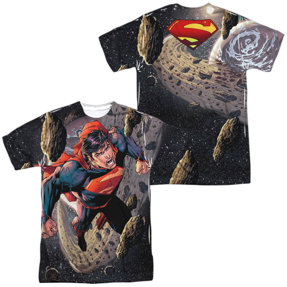 Superman - Up Up (Front/back Print) - Short Sleeve Adult Poly Crew - White T-shirt