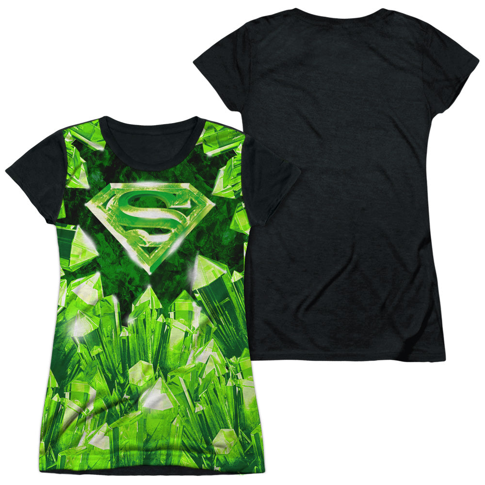 Superman - Kryptonite Shield - Short Sleeve Junior Poly Black Back - White T-shirt