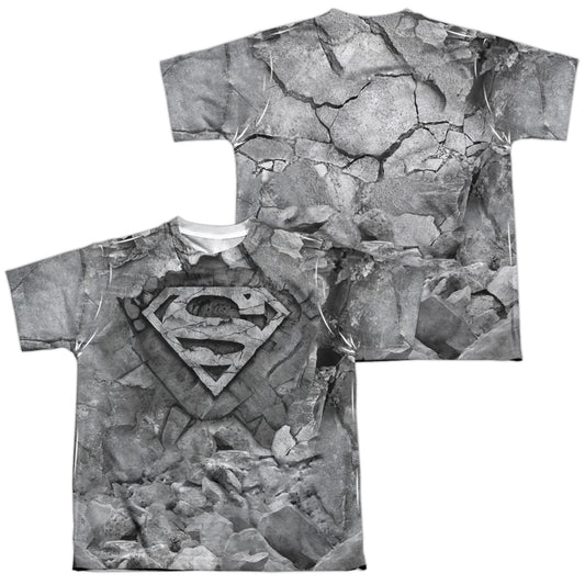 Superman - Rock & Rumble (Front/back Print) - Short Sleeve Youth Poly Crew - White T-shirt