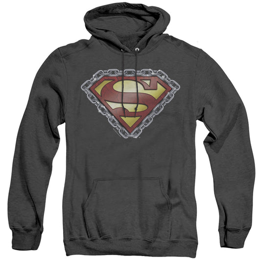 Superman - Chained Shield - Adult Heather Hoodie - Black