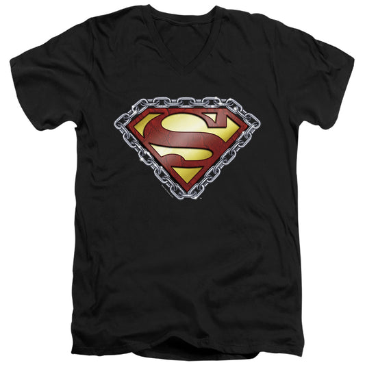 Superman - Chained Shield - Short Sleeve Adult V-neck - Black T-shirt