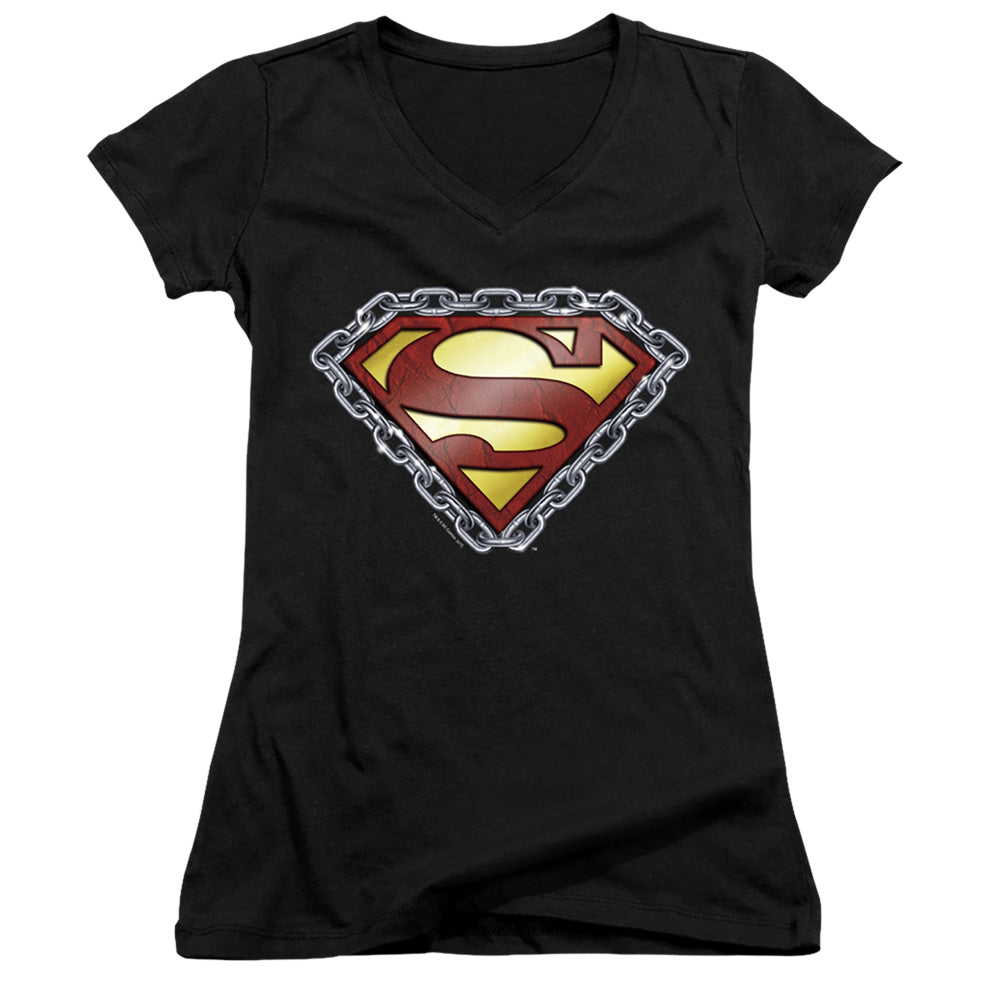 Superman - Chained Shield - Junior V-neck - Black