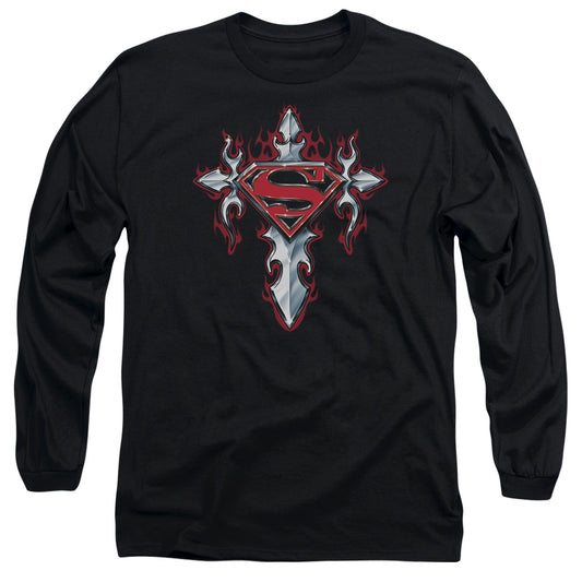 Superman - Gothic Steel Logo - Long Sleeve Adult 18/1 - Black T-shirt