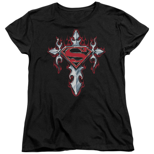 Superman - Gothic Steel Logo - Short Sleeve Womens Tee - Black T-shirt