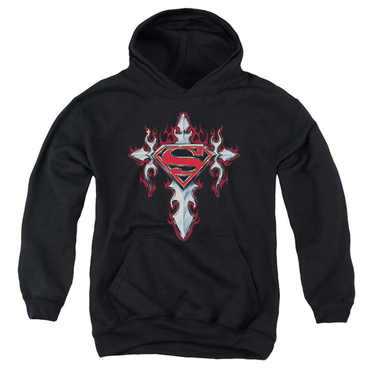 Superman - Gothic Steel Logo - Youth Pull-over Hoodie - Black