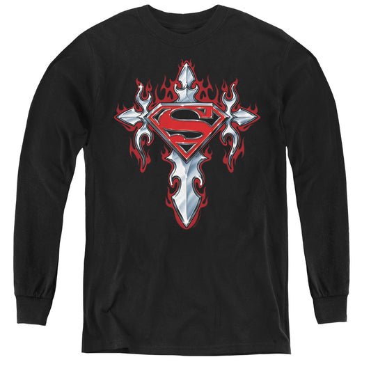 Superman - Gothic Steel Logo - Youth Long Sleeve Tee - Black