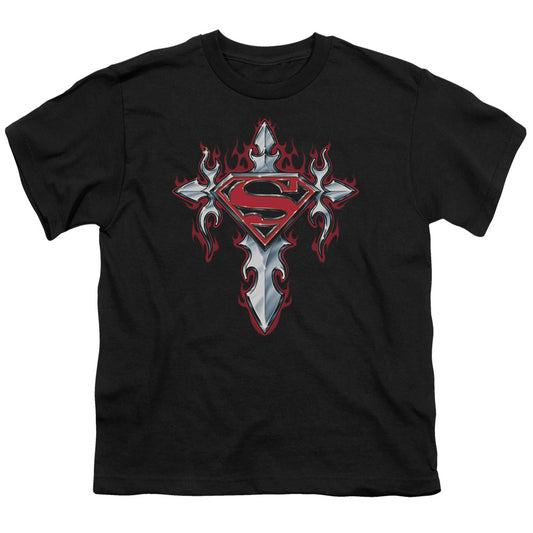 Superman - Gothic Steel Logo - Short Sleeve Youth 18/1 - Black T-shirt