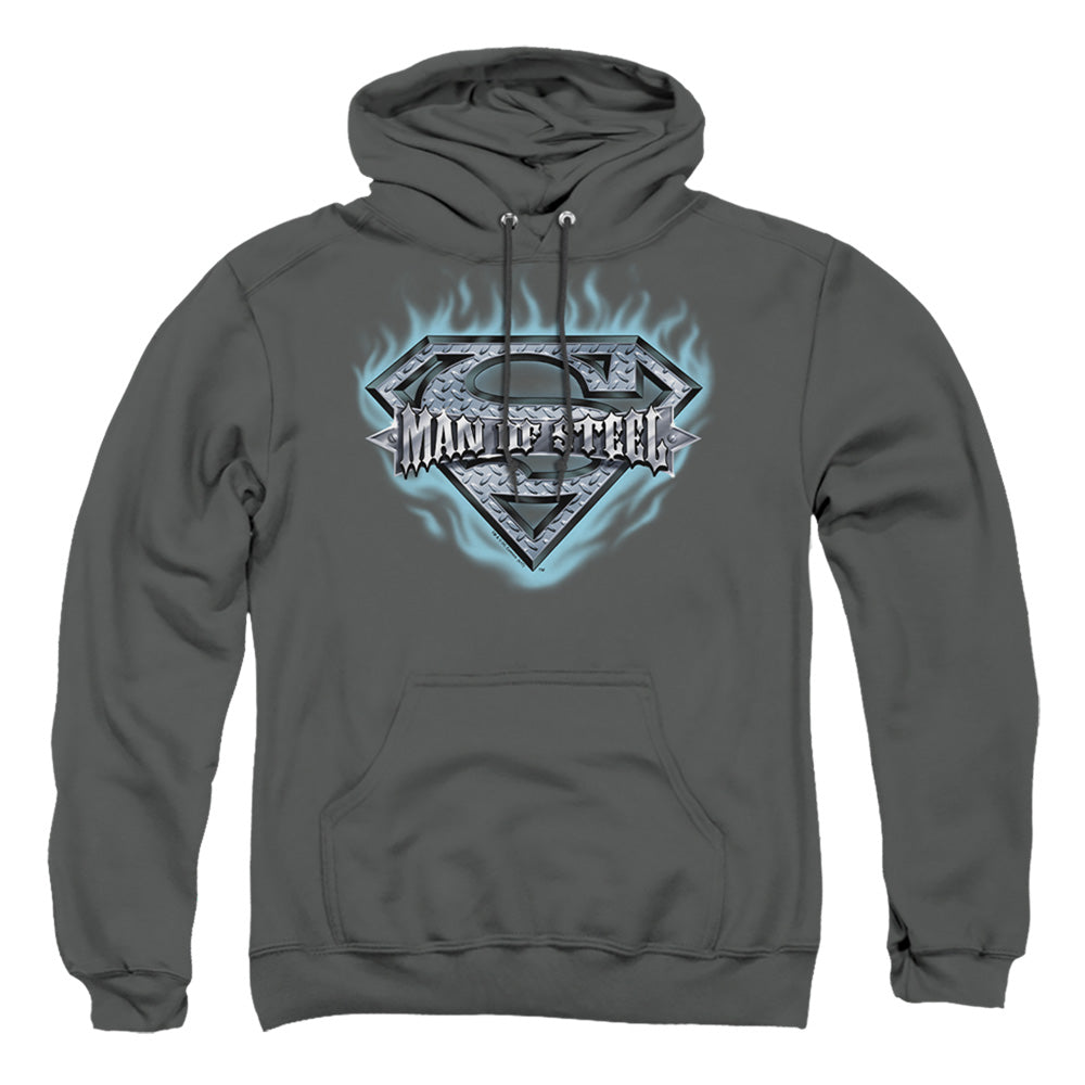 Superman - Man Of Steel Shield - Adult Pull-over Hoodie - Charcoal