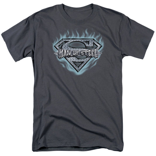 Superman - Man Of Steel Shield - Short Sleeve Adult 18/1 - Charcoal T-shirt
