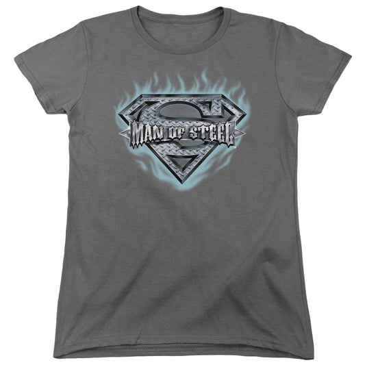 Superman - Man Of Steel Shield - Short Sleeve Womens Tee - Charcoal T-shirt