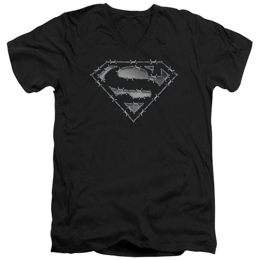 Superman - Barbed Wire - Short Sleeve Adult V-neck - Black T-shirt