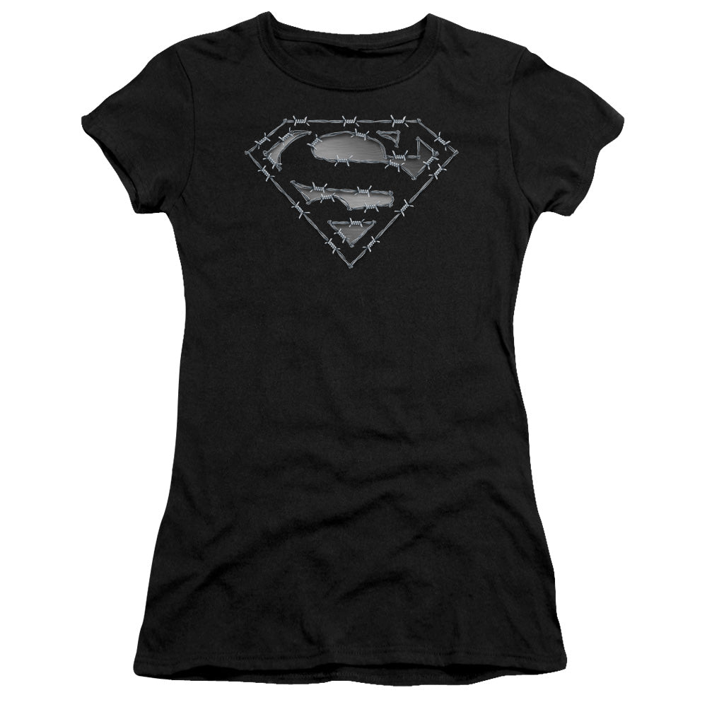 Superman - Barbed Wire - Short Sleeve Junior Sheer - Black T-shirt