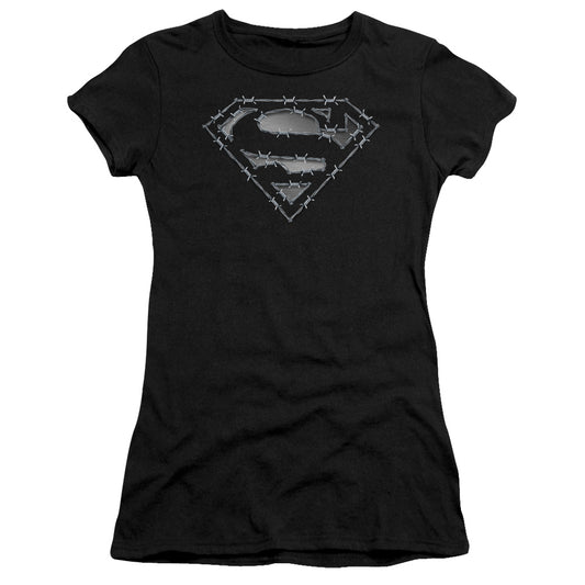 Superman - Barbed Wire - Short Sleeve Junior Sheer - Black T-shirt
