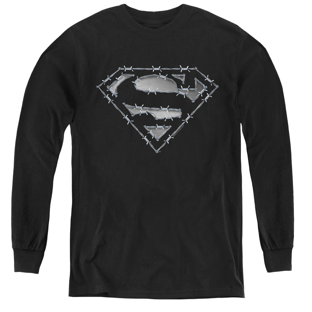 Superman - Barbed Wire - Youth Long Sleeve Tee - Black