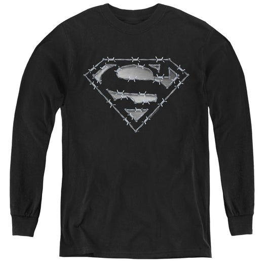Superman - Barbed Wire - Youth Long Sleeve Tee - Black