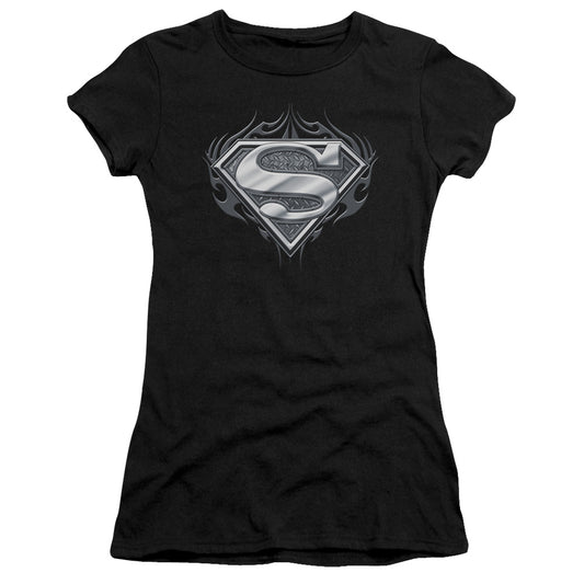 Superman - Biker Metal - Short Sleeve Junior Sheer - Black T-shirt