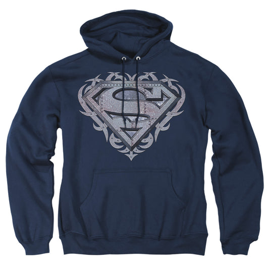 Superman - Tribal Steel Shield - Adult Pull-over Hoodie - Navy