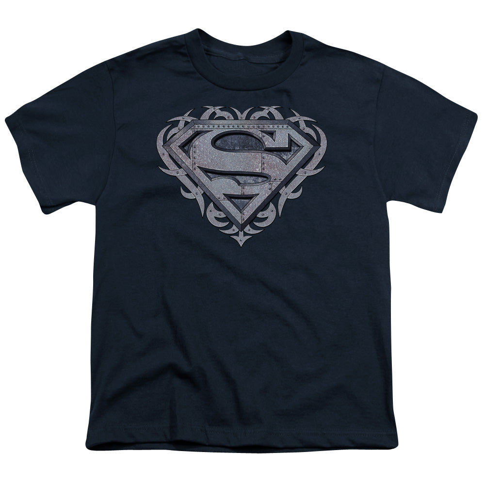 Superman - Tribal Steel Shield - Short Sleeve Youth 18/1 - Navy T-shirt