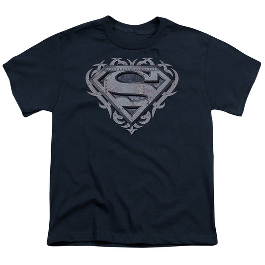 Superman - Tribal Steel Shield - Short Sleeve Youth 18/1 - Navy T-shirt