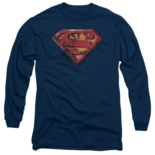Superman - Rusted Shield - Long Sleeve Adult 18/1 - Navy T-shirt
