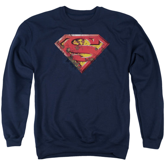 Superman - Rusted Shield - Adult Crewneck Sweatshirt - Navy