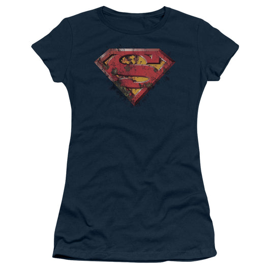 Superman - Rusted Shield - Short Sleeve Junior Sheer - Navy T-shirt