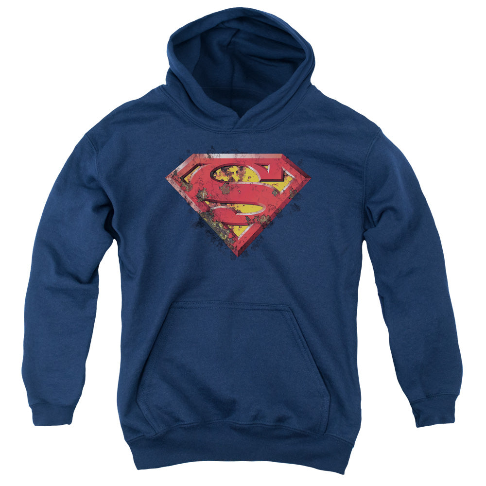 Superman - Rusted Shield - Youth Pull-over Hoodie - Navy
